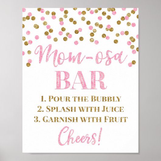Gold Pink Confetti Mam-osa Bar Baby shower Poster (Voorkant)
