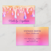 Gold Pink Coral Ombre Liquid Drip Visitekaartje (Voorkant / Achterkant)