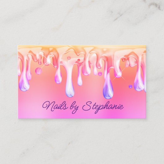 Gold Pink Coral Ombre Liquid Drip Visitekaartje (Voorkant)