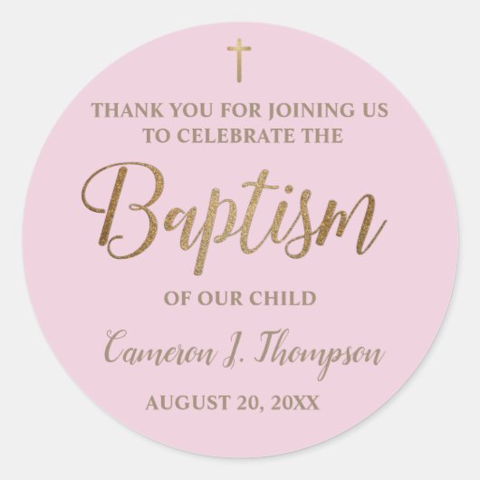 Gold Pink Custom Baby Girl baptisme bedankt Ronde Sticker (Voorkant)