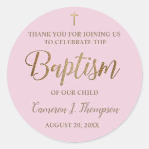 Gold Pink Custom Baby Girl baptisme bedankt Ronde Sticker