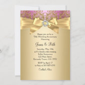 Gold Pink Damask & Bow Photo 50e Jubileum Kaart (Achterkant)