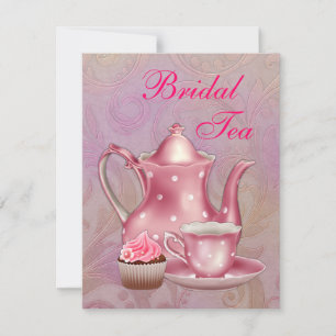 Gold Pink Damask Bridal Tea Party Kaart