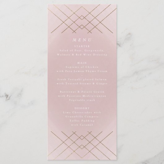 Gold Pink Elegance Diamond Geo Deco Wedding Menu (Voorkant)