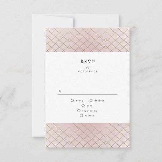 Gold Pink Elegance Diamond Geo Deco Wedding RSVP Kaartje (Voorkant)