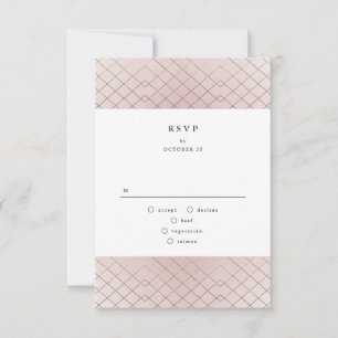 Gold Pink Elegance Diamond Geo Deco Wedding RSVP Kaartje