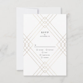 Gold Pink Elegance Diamond Geo Deco Wedding RSVP Kaartje