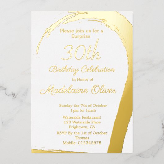 Gold Pink Elegant 30e verjaardag Folie Uitnodiging (Voorkant)