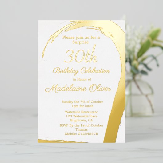 Gold Pink Elegant 30e verjaardag Folie Uitnodiging (Staand Voorkant)