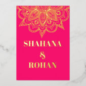 Gold Pink Elegant Formal Indian Theme Weddenschap Folie Uitnodiging (Voorkant)