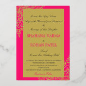Gold Pink Elegant Formal Indian Theme Weddenschap Folie Uitnodiging (Achterkant)