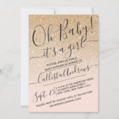 Gold Pink Faux Sparkly Glitter Ombre Baby shower Kaart (Voorkant)