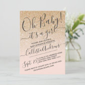 Gold Pink Faux Sparkly Glitter Ombre Baby shower Kaart (Staand voorkant)