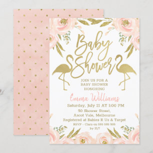 Gold Pink Flamingo Baby shower Uitnodiging
