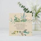 Gold Pink Floral Boho Botanical Square Weddenschap Kaart (Staand voorkant)