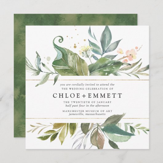 Gold Pink Floral Boho Botanical Square Weddenschap Kaart (Voorkant / Achterkant)