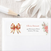 Gold & Pink Floral Bow Baby shower retouradres Etiket (Insitu)