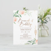 Gold Pink Floral Brunch Bubble Vrijgezellenfeest Kaart (Staand voorkant)