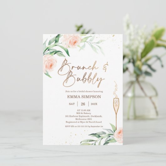 Gold Pink Floral Brunch Bubble Vrijgezellenfeest Kaart (Staand voorkant)