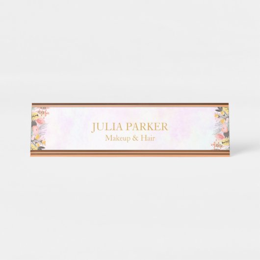 Gold Pink Floral Bureau Naambordje (Voorkant)