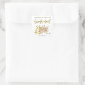 Gold & Pink Floral Design for Thanks Bridesmaid Vierkante Sticker (Tas)