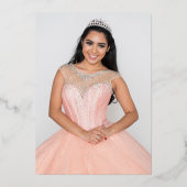 Gold Pink Floral Foto Quinceanera Birthday Folie Uitnodiging (Achterkant)