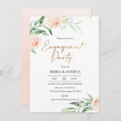 Gold Pink Floral Greenery Engagement Party Kaart (Voorkant / Achterkant)