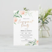 Gold Pink Floral Greenery Engagement Party Kaart (Staand voorkant)