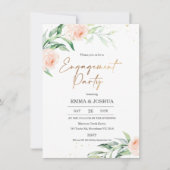 Gold Pink Floral Greenery Engagement Party Kaart (Voorkant)