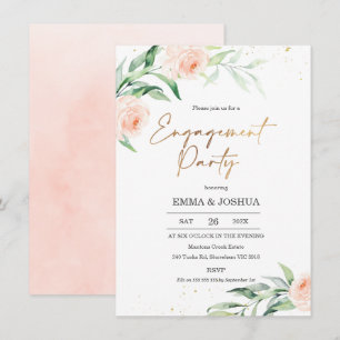 Gold Pink Floral Greenery Engagement Party Kaart