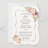 Gold Pink Floral Invitación de Baby shower Kaart (Voorkant)