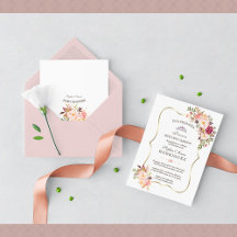 Gold Pink Floral Invitación de Baby shower