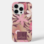 Gold Pink Floral Leaves Monogram Case-Mate iPhone Case (Achterkant)