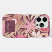 Gold Pink Floral Leaves Monogram Case-Mate iPhone Case (Achterkant (horizontaal))