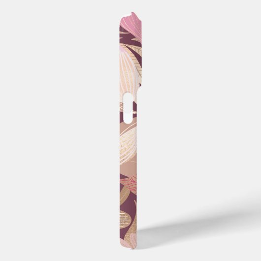 Gold Pink Floral Leaves Monogram Case-Mate iPhone Case (Achterkant / Rechts)