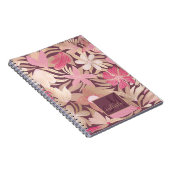 Gold Pink Floral Leaves Monogram Notitieboek (Rechterzijde)