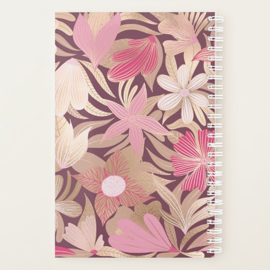 Gold Pink Floral Leaves Monogram Planner (Achterkant)