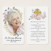Gold Pink Floral Photo Funeral Prayer Card Visitekaartje (Voorkant /achterkant)