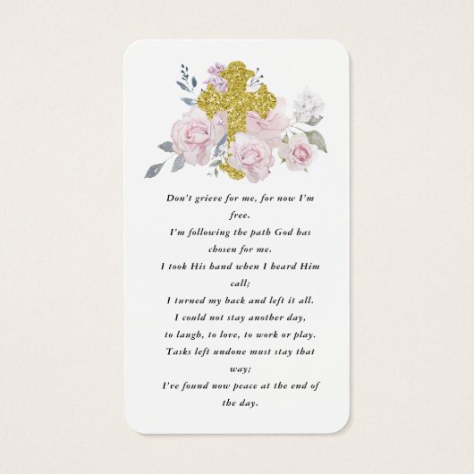 Gold Pink Floral Photo Funeral Prayer Card Visitekaartje (Achterkant)
