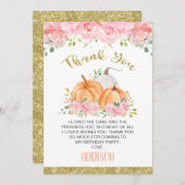Gold Pink Floral Pumpkin Birthday Hartelijk dank Kaart (Voorkant / Achterkant)