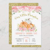 Gold Pink Floral Pumpkin Birthday Uitnodiging (Voorkant / Achterkant)