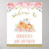 Gold Pink Floral Pumpkin Birthday Welkomstteken Poster (Voorkant)