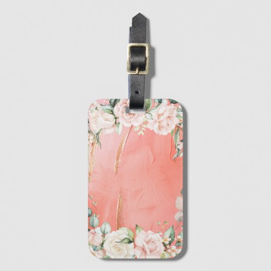 Gold Pink Floral Waterverf Elegant Bagagelabel (Voorkant (verticaal))