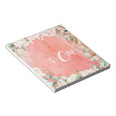 Gold Pink Floral Waterverf Elegant Monigram Notitieblok (Schuin)