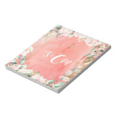Gold Pink Floral Waterverf Elegant Monigram Notitieblok (Linkerzijde)