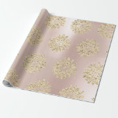 Gold Pink Foxier Glitter Floral Pearl Blush Cadeaupapier (Uitgerold)