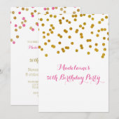 Gold Pink Fuchsia Confetti 50e verjaardag Kaart (Voorkant / Achterkant)