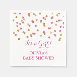 Gold Pink Fuchsia Confetti Baby shower Servetten