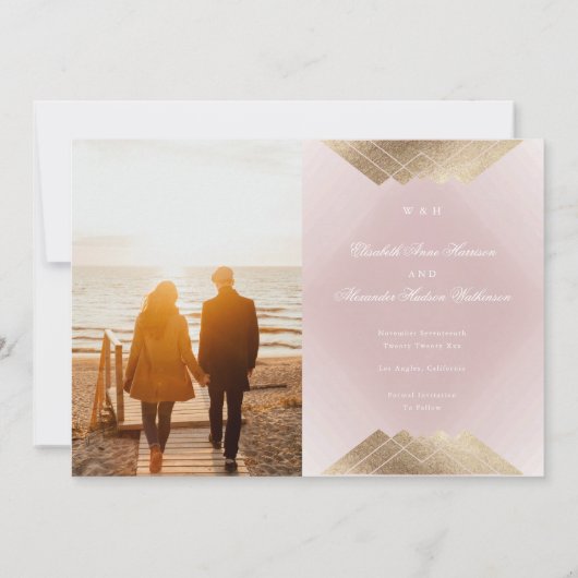 Gold Pink Geometric Gatsby Folie sparen de datum Aankondiging (Achterkant)