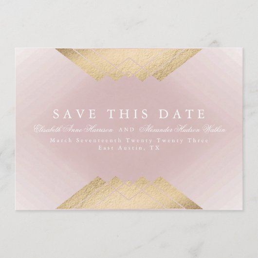 Gold Pink Geometric Gatsby Folie sparen de datum Aankondiging (Voorkant)